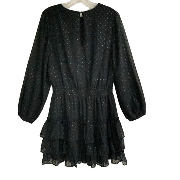 Express black metallic clip dot whimsygoth tiered long sleeve mini dress size M - Picture 5 of 9